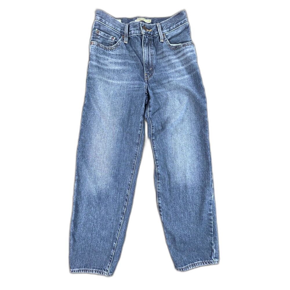 Levi's Baggy Dad Barrel Leg Jeans 25 Medium‎ Wash Distressed Faded Denim Blue